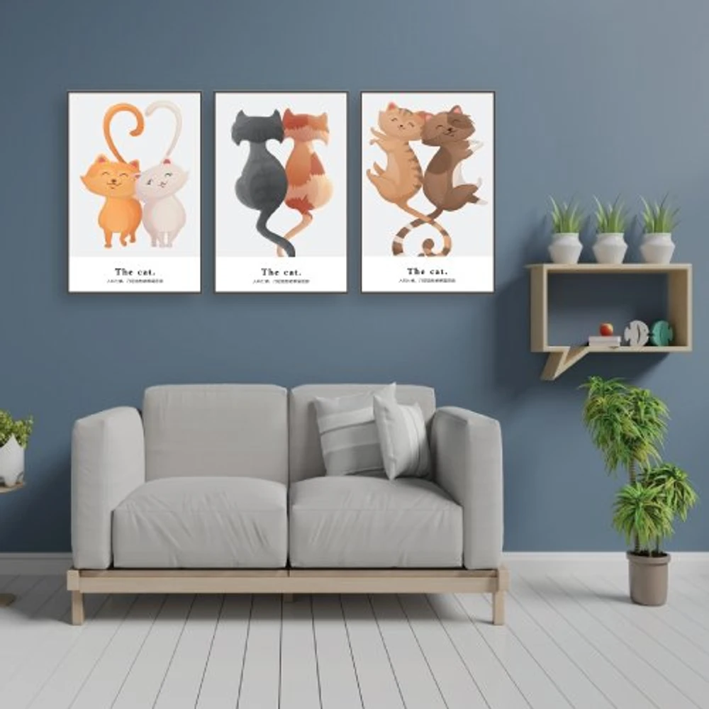 Tranh treo tường đôi mèo hạnh phúc nghệ thuật