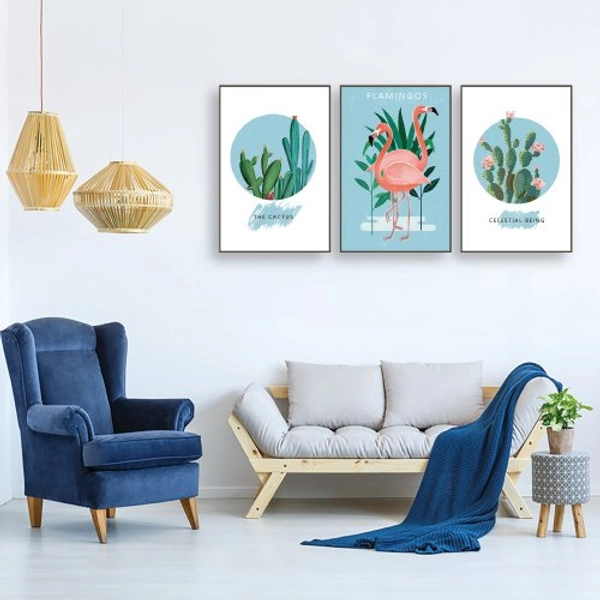 Tranh treo tường hồng hạc và xương rồng (KE-017)