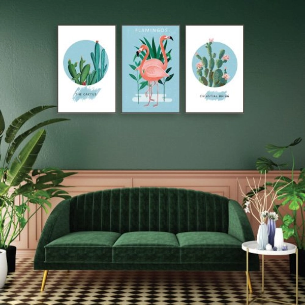 Tranh treo tường hồng hạc và xương rồng (KE-017)