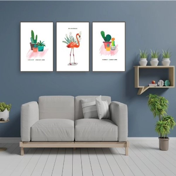 Tranh treo tường hồng hạc và xương rồng (KE-017)