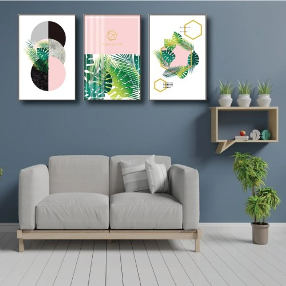 Tranh treo tường 3 vòng tròn và lá xanh ̣(KE - 070)