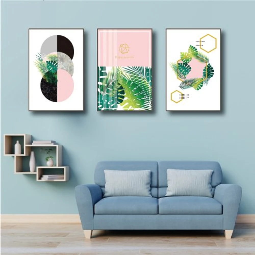 Tranh treo tường 3 vòng tròn và lá xanh ̣(KE - 070)