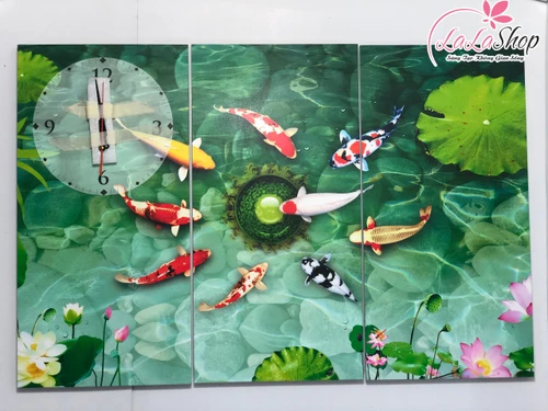 Tranh Đồng Hồ 3D Cửu Ngư Quần Hội