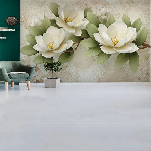 Tranh Dán Tường Hoa Trắng 3D