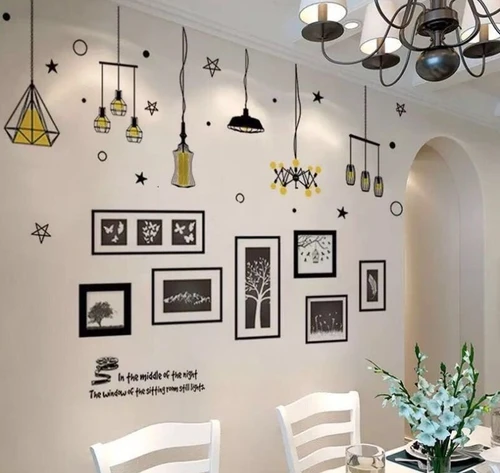 Combo decal dán tường chùm đèn sao vàng 2 và khung ảnh photo
