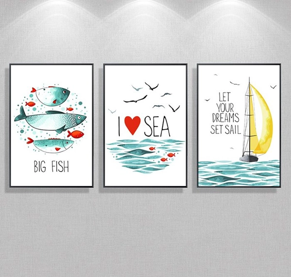 Tranh Treo Tường Bộ 3 Tấm I Love Sea