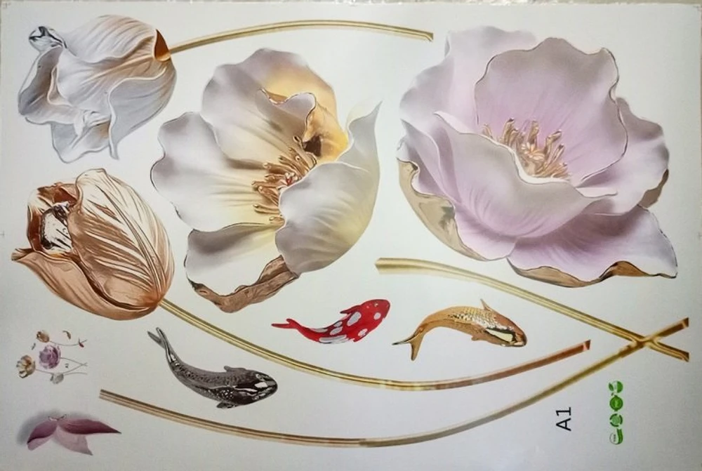 Decal dán tường hoa anh túc tím và trắng