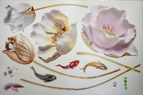 Decal dán tường hoa anh túc tím và trắng