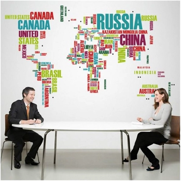 Decal dán kính Bản Đồ Tên Các Nước Đủ Màu