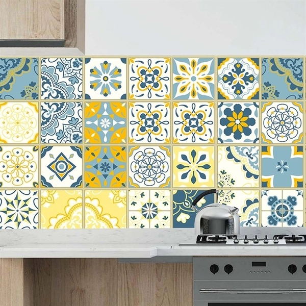 Decal gạch bông thiên thanh vàng xanh 2 (HG)