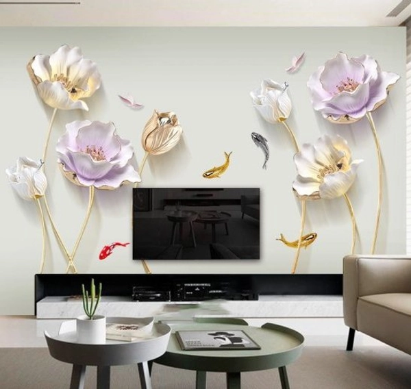 Decal dán tường hoa anh túc tím và trắng