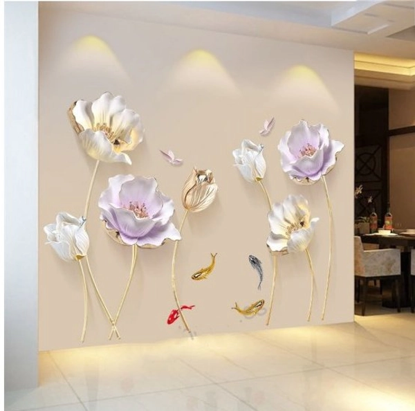 Decal dán tường hoa anh túc tím và trắng