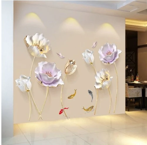 Decal dán tường hoa anh túc tím và trắng