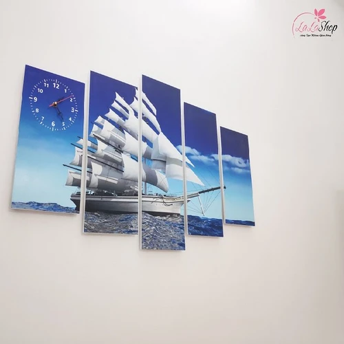 Tranh đồng hồ thuyền buồm size 5 tấm
