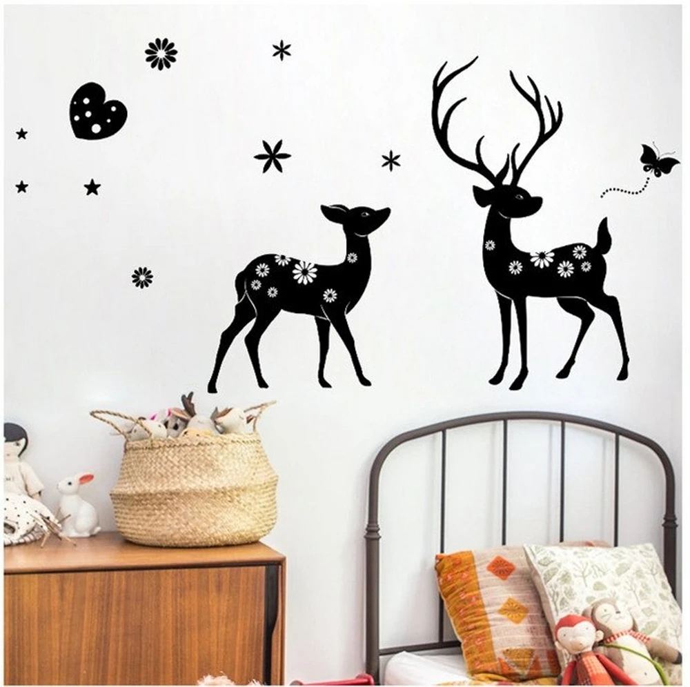 Combo decal dán tường cô gái và đôi hươu