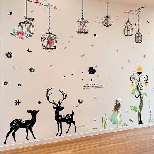 Combo decal dán tường cô gái và đôi hươu