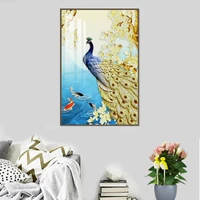 Tranh treo tường 3d chim công và cá chép