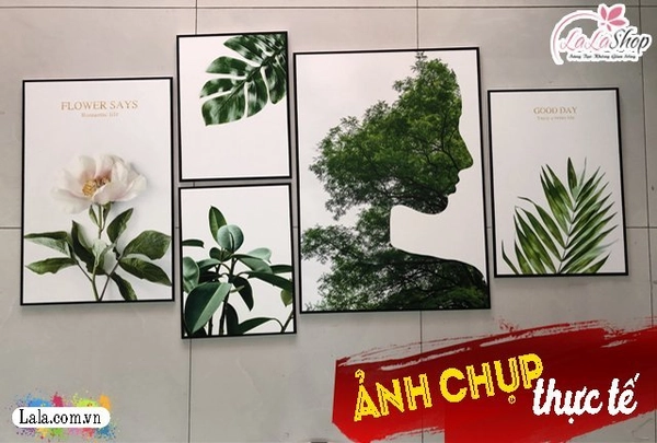 Tranh cô gái và lá xanh