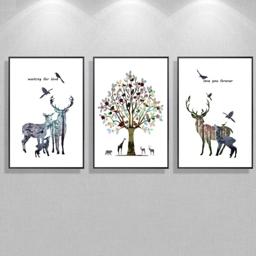 Tranh Treo Tường Gia Đình Hươu Và Cây Sắc Màu