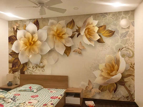 Tranh Dán Tường 3D Hoa Giả Ngọc