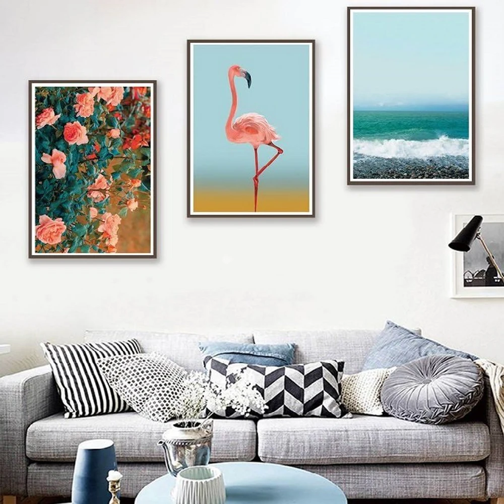 Tranh treo tường hoa hồng và hồng hạc