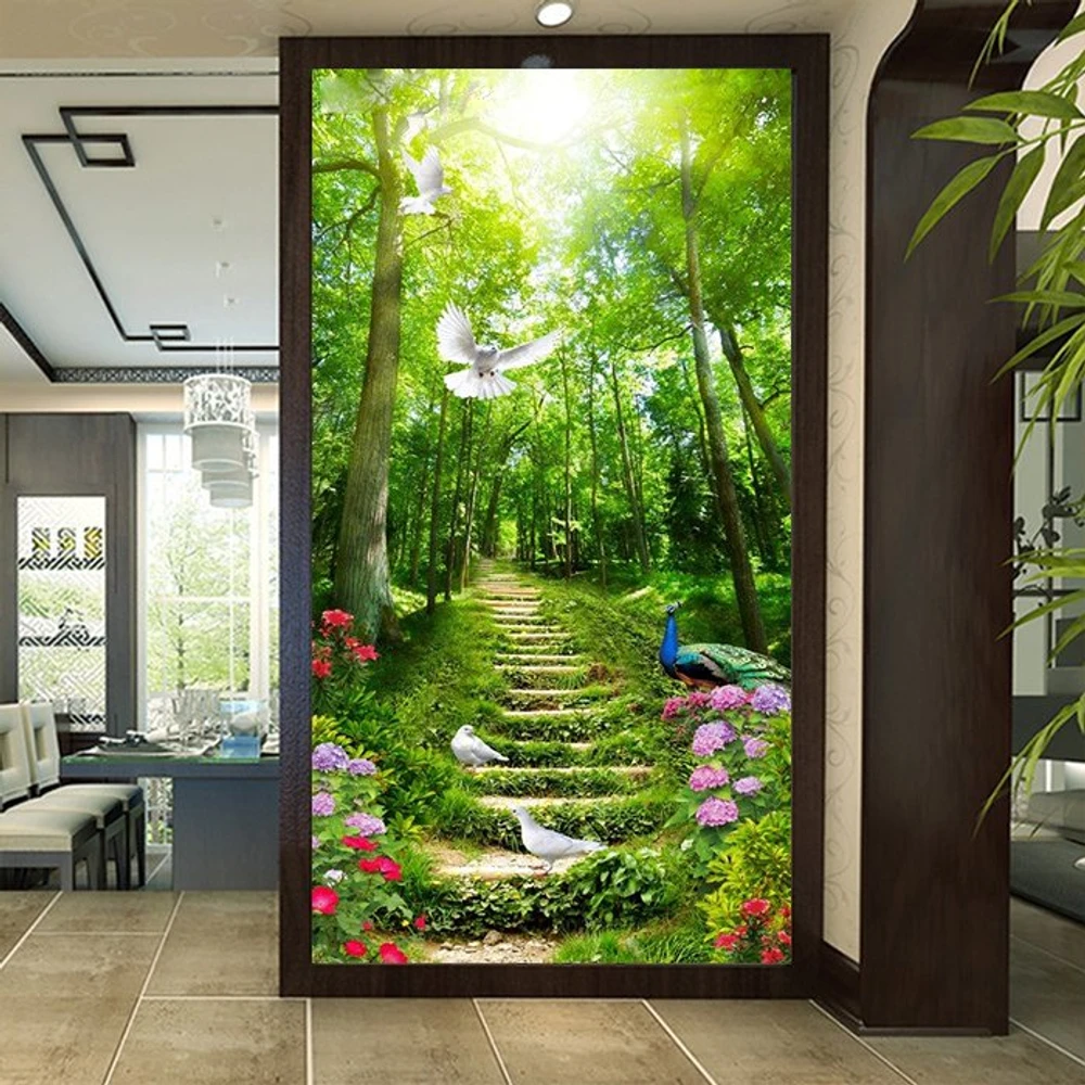 Tranh dán tường rừng xanh