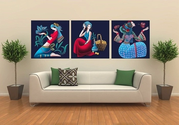 Tranh treo tường bộ 3 cô gái nghệ thuật (HG)