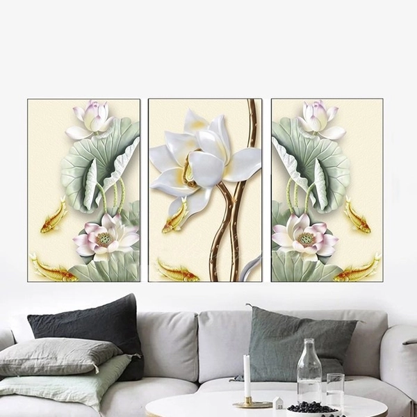 Tranh Treo Tường 3D Quần Ngư Bên Sen Trắng (HG)