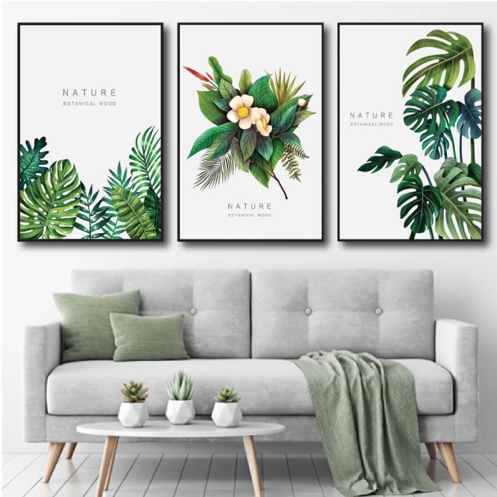 Tranh treo tường lá xanh nhiệt đới tươi mát