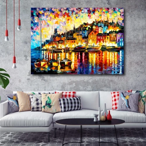 Tranh treo tường phố đêm sơn dầu