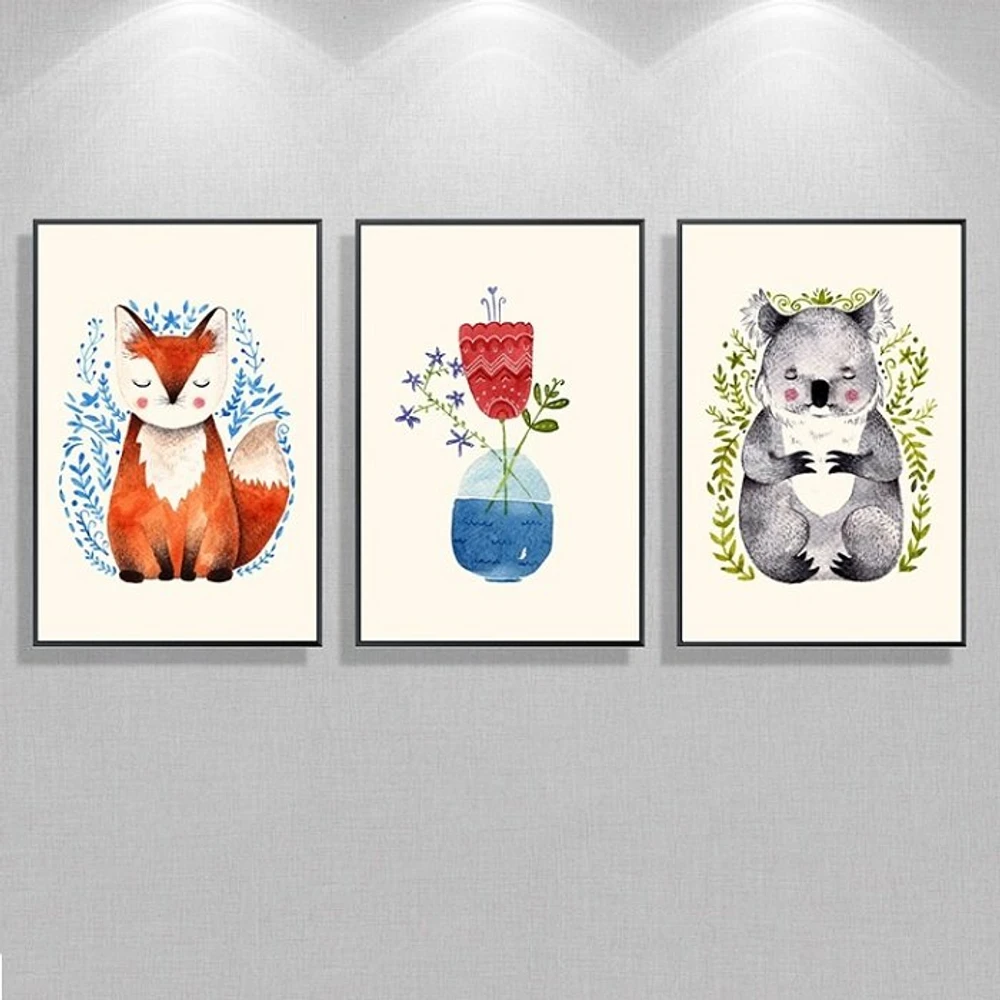 Bộ tranh treo tường cáo và gấu nhỏ