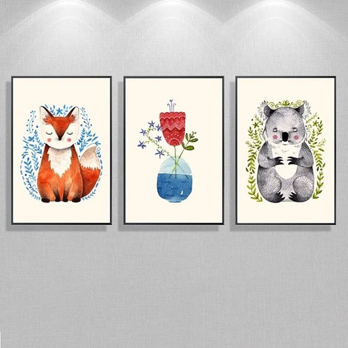 Bộ tranh treo tường cáo và gấu nhỏ