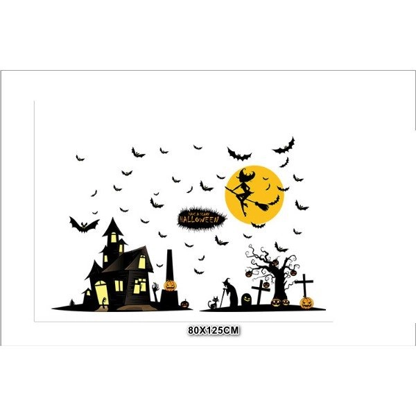 Decal 2 mặt dán tường halloween thành phố bóng đêm