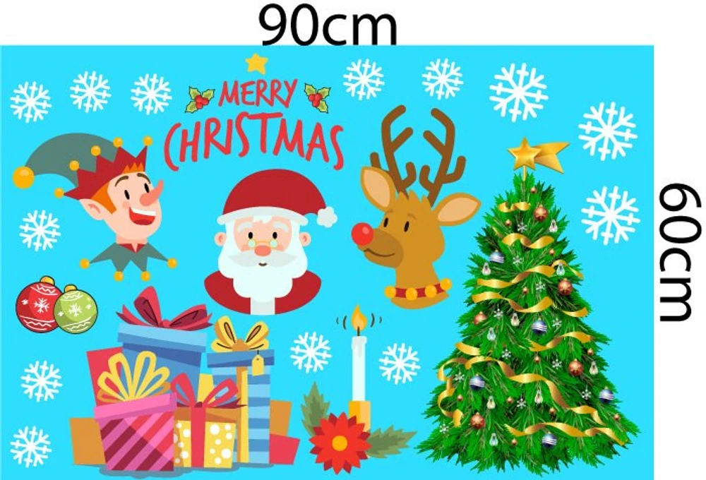 Decal trang trí noel ông già noel và chú hề vui vẻ