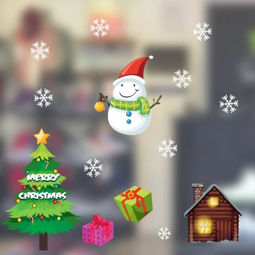 Decal trang trí noel người tuyết đón giáng sinh an lành