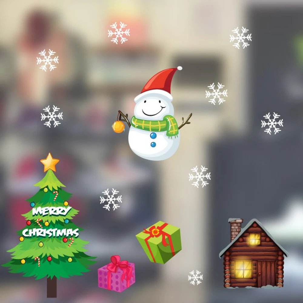Decal trang trí noel người tuyết đón giáng sinh an lành