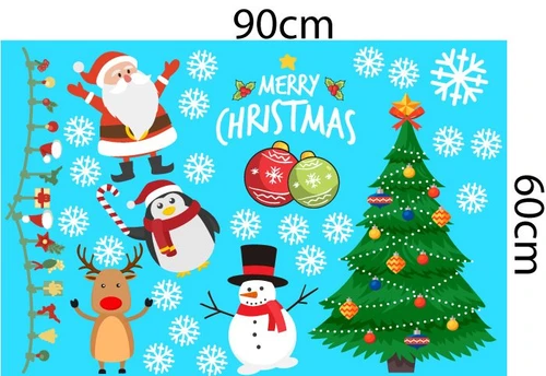Decal trang trí noel ông già noel và quả châu sắc màu
