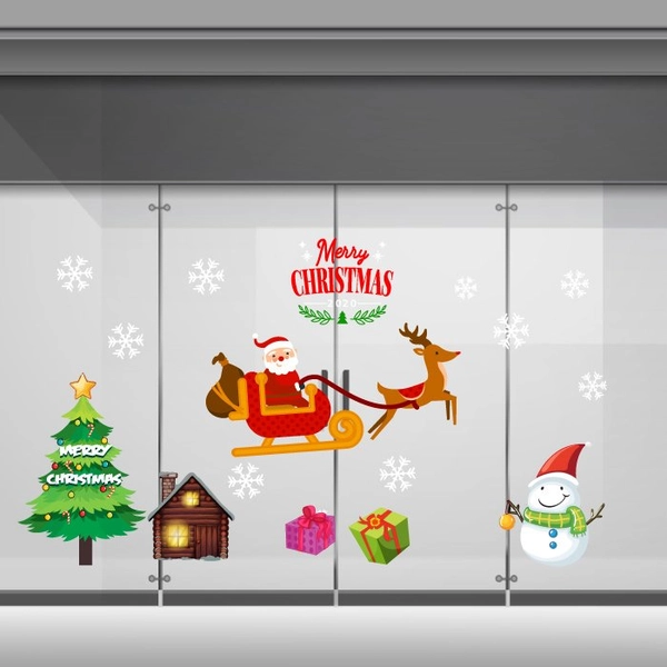 Decal trang trí noel combo cỗ xe tuần lộc