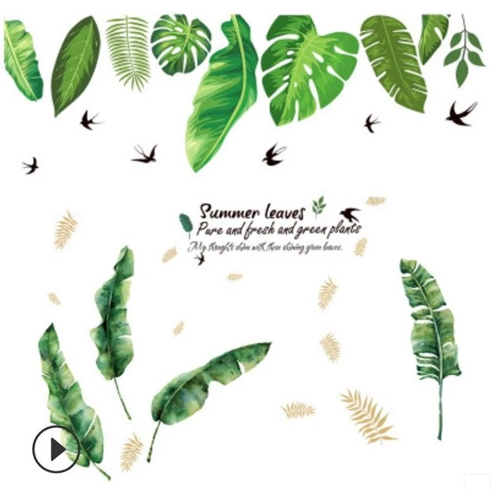 Combo decal dán tường lá chuối xanh lá xanh nhiệt đới 3