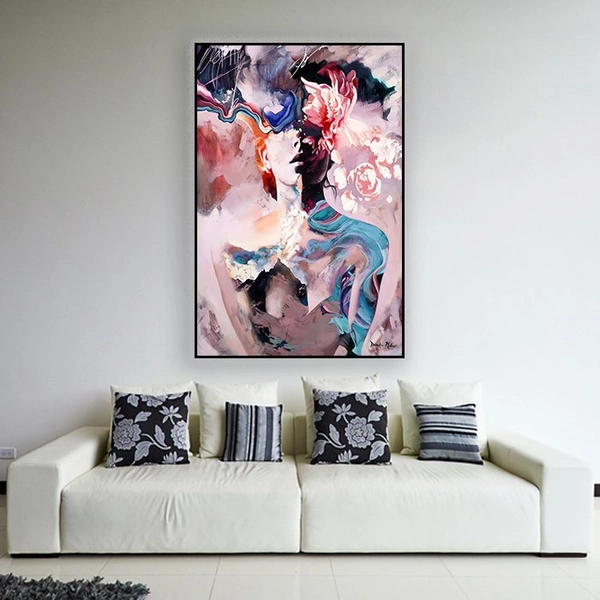 Tranh nghệ thuật trừu tượng sơn dầu cô gái sắc màu