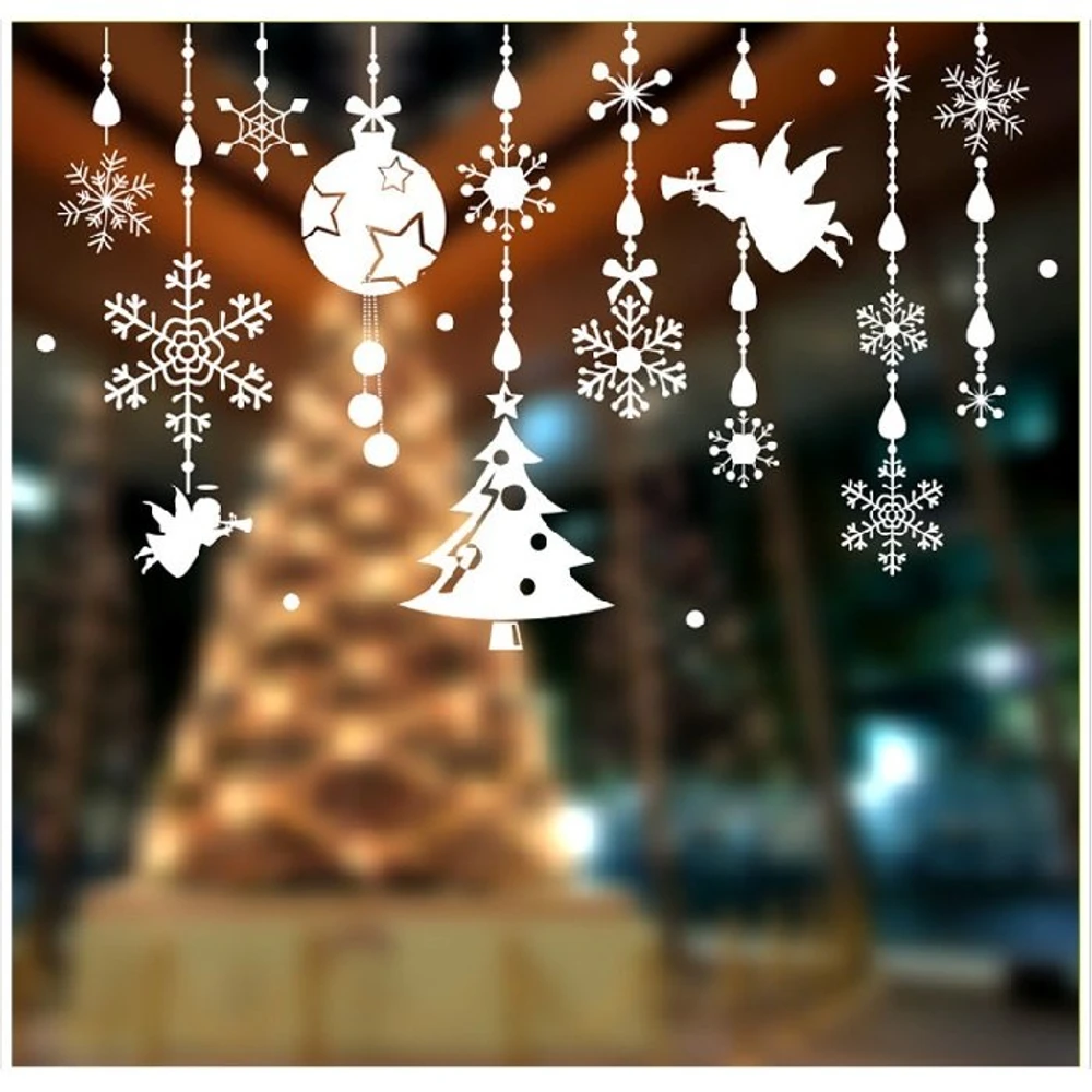 Decal trang trí noel dây treo hoa tuyết và thiên thần