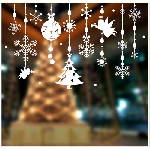 Decal trang trí noel dây treo hoa tuyết và thiên thần