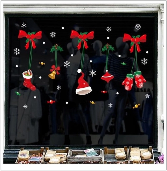 Decal 2 mặt trang trí noel nơ đỏ găng tay