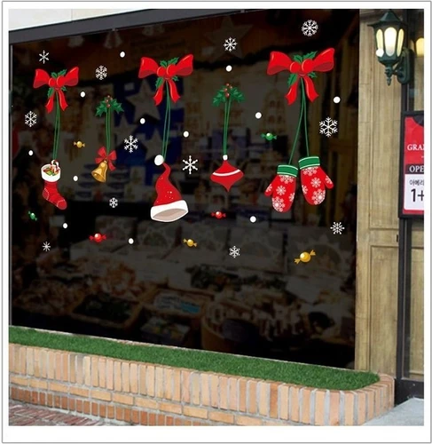 Decal trang trí noel nơ đỏ găng tay