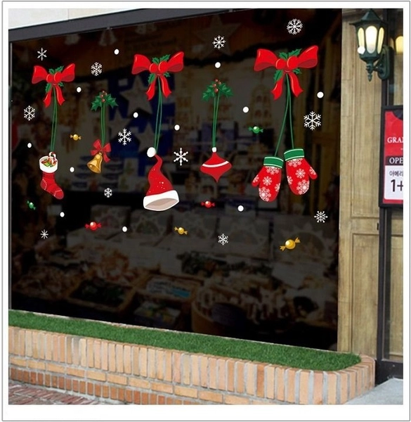 Decal 2 mặt trang trí noel nơ đỏ găng tay