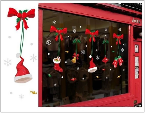 Decal trang trí noel nơ đỏ găng tay