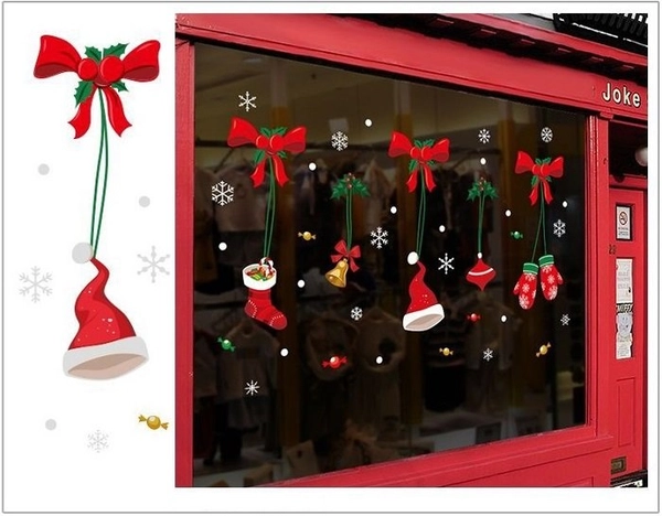 Decal 2 mặt trang trí noel nơ đỏ găng tay