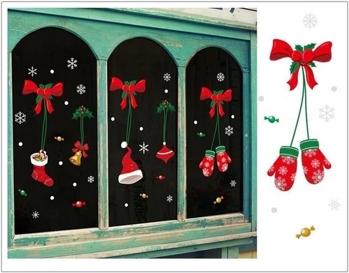 Decal trang trí noel nơ đỏ găng tay