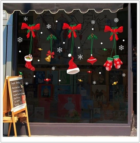 Decal trang trí noel nơ đỏ găng tay