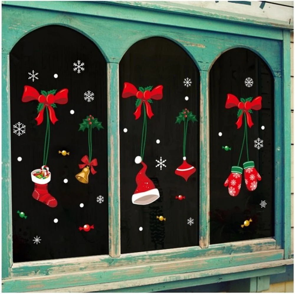 Decal trang trí noel nơ đỏ găng tay